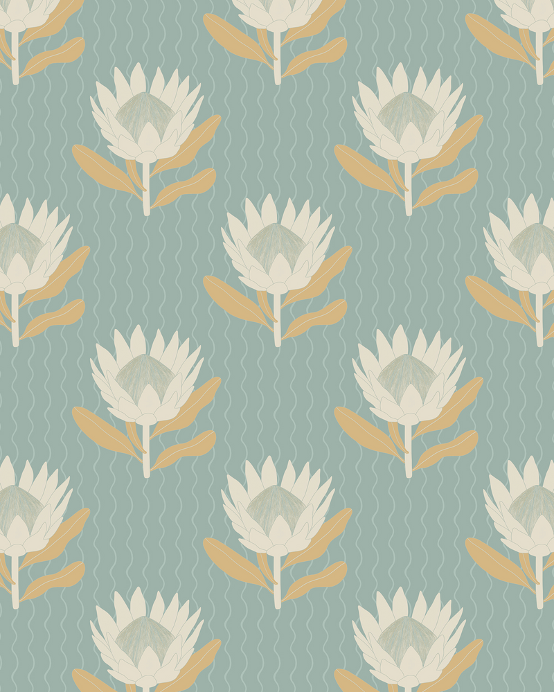 King Protea Wallpaper, Light Blue and Apricot-zoom-