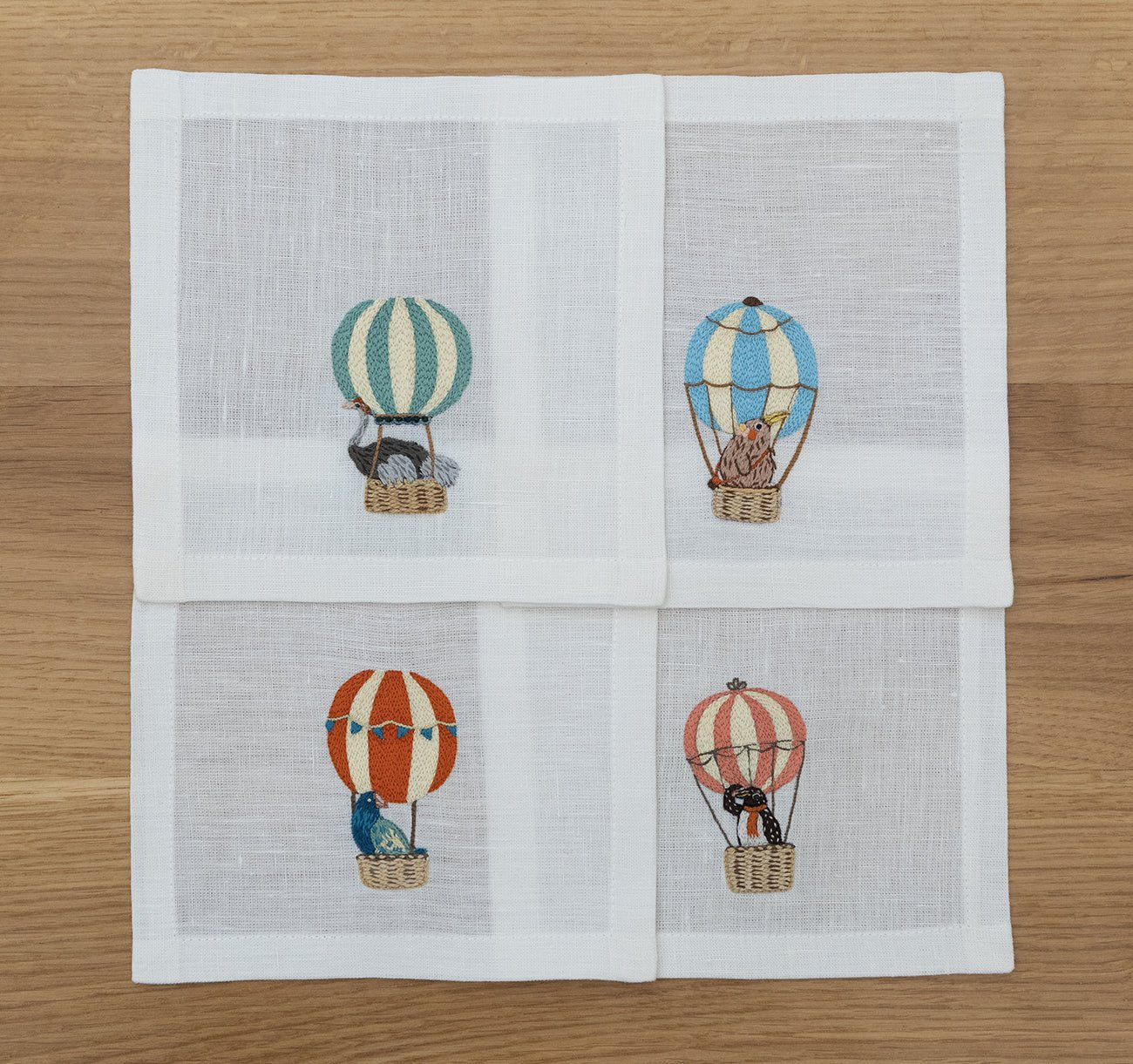 Hand Embroidered Balloon Safari Cocktail Napkins | Set of 4 - Aware House