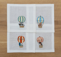Hand Embroidered Balloon Safari Cocktail Napkins | Set of 4 - Aware House