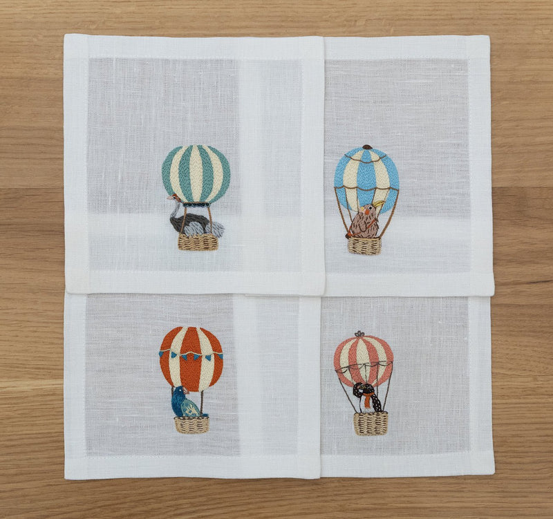 Hand Embroidered Balloon Safari Cocktail Napkins | Set of 4-zoom-