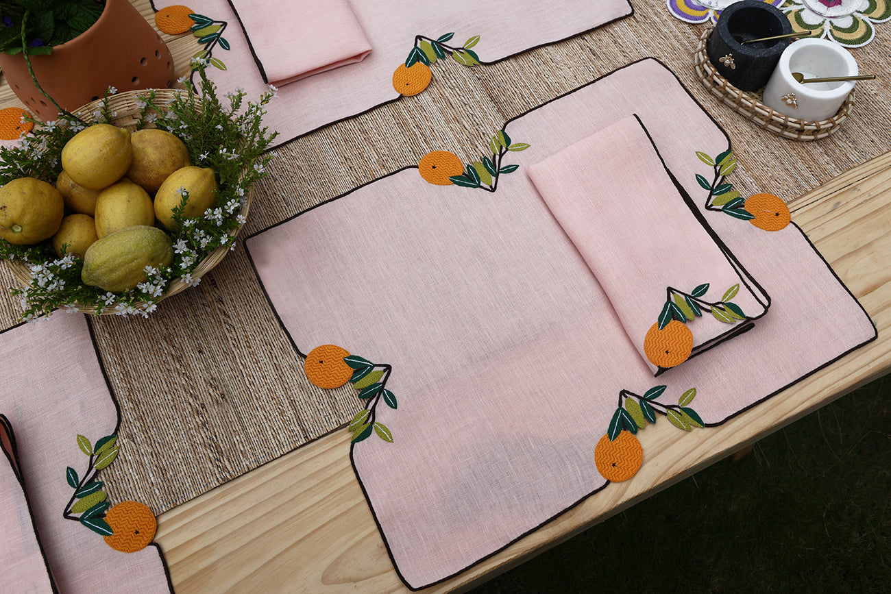 Hand Embroidered Farm To Table Placemats | Set of 4