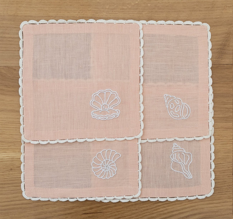 Hand Embroidered Marine Life Cocktail Napkins | Set of 4-zoom-