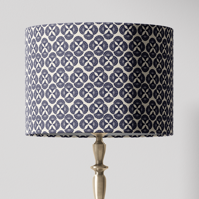 Navy Blue Patterned Lampshade in SEA STAR-zoom-