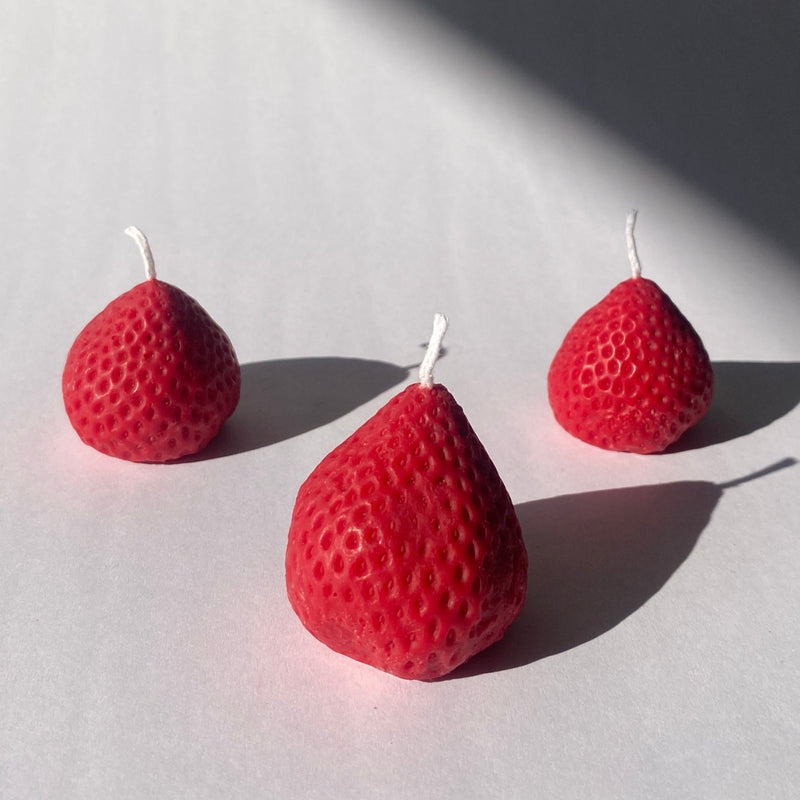 Large Strawberry Candles | Pack of Four-zoom-