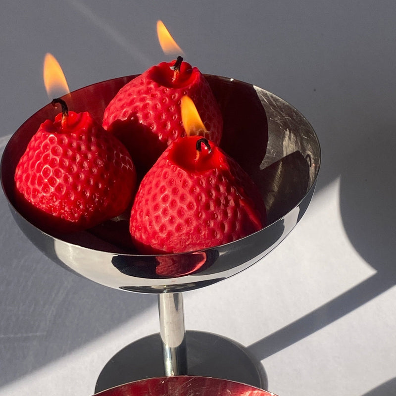 Large Strawberry Candles | Pack of Four-zoom-