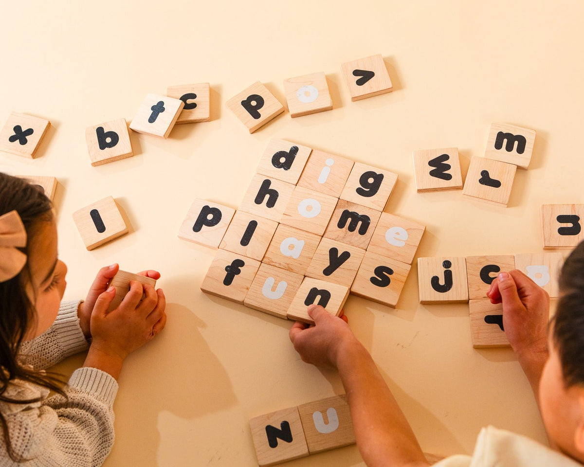 Wooden Learning Magnetic Tiles | ABCs, Colors & Counting Set - Aware House - Miller Boys Vintage Toys -