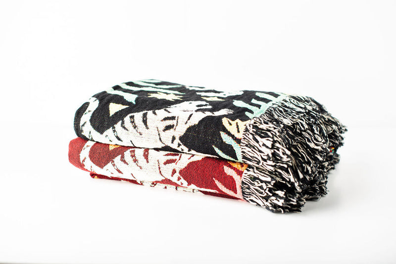 Leona Solstice Red Tiger Folk Art Jacquard Woven Throw Blanket-zoom-