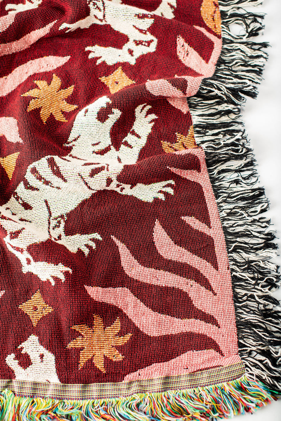 Leona Solstice Red Tiger Folk Art Jacquard Woven Throw Blanket