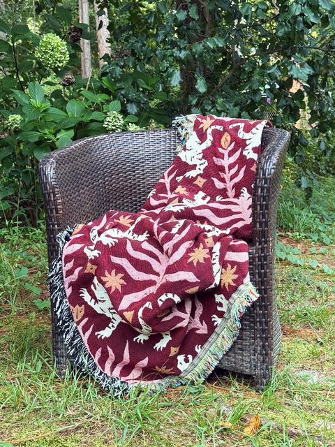 Leona Solstice Red Tiger Folk Art Jacquard Woven Throw Blanket-3