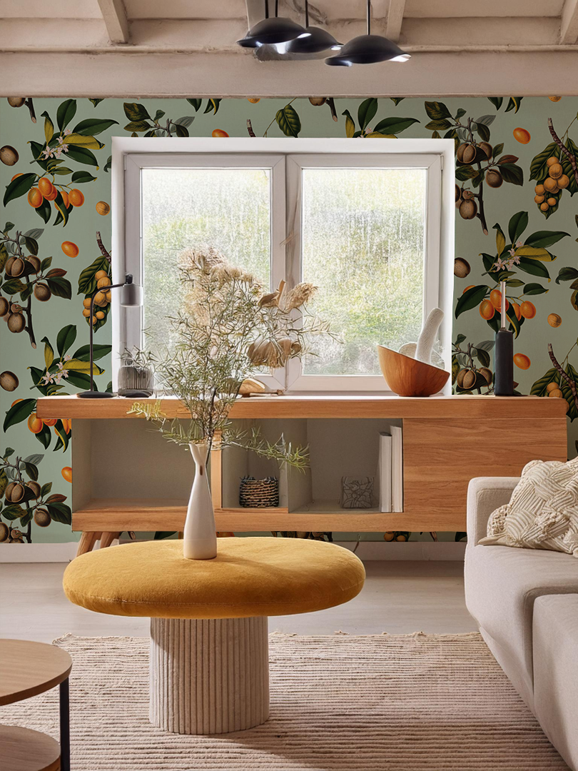 Vintage Orchard Wallpaper, robin egg-1