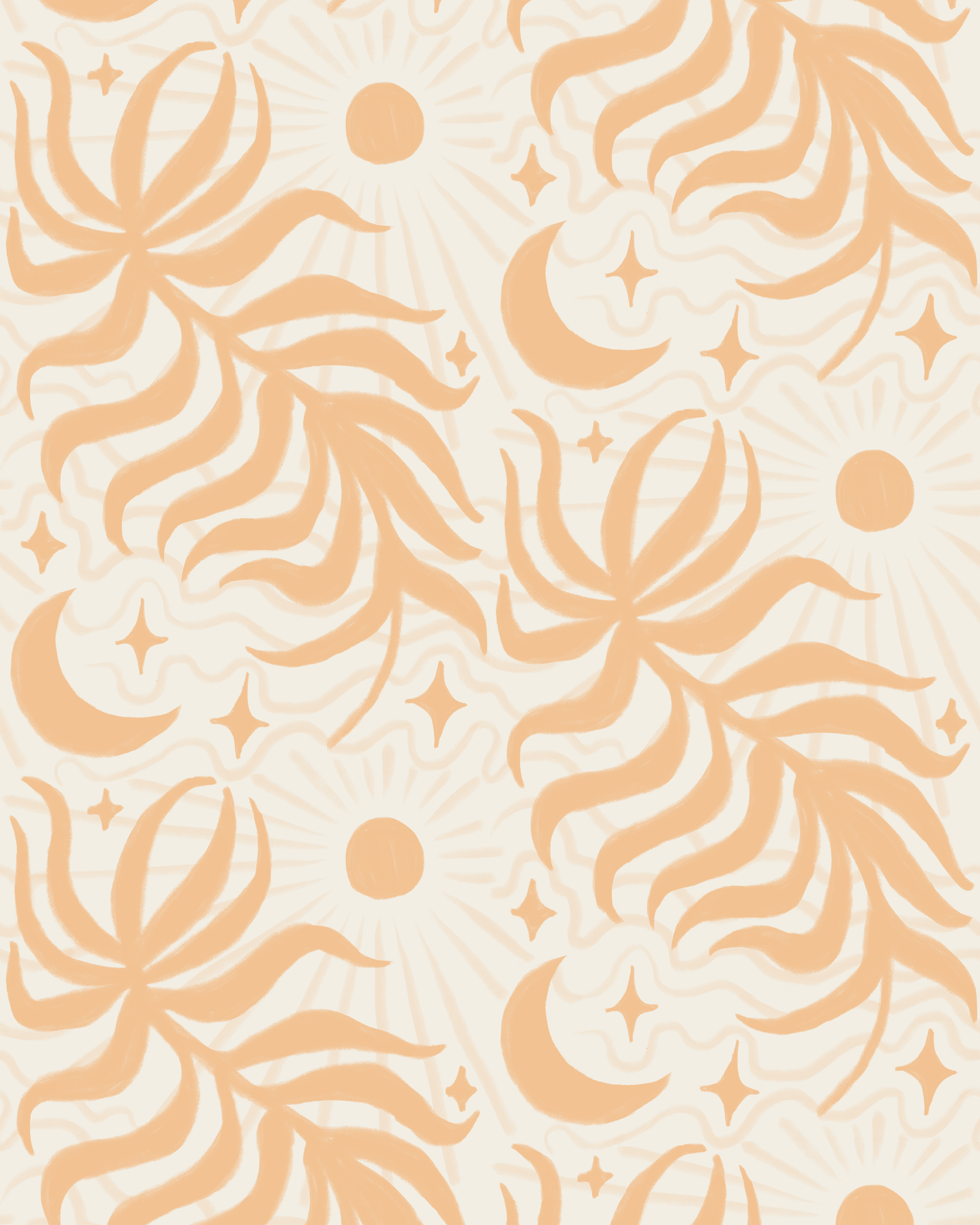Lunar Leaf Wallpaper, beige and peach