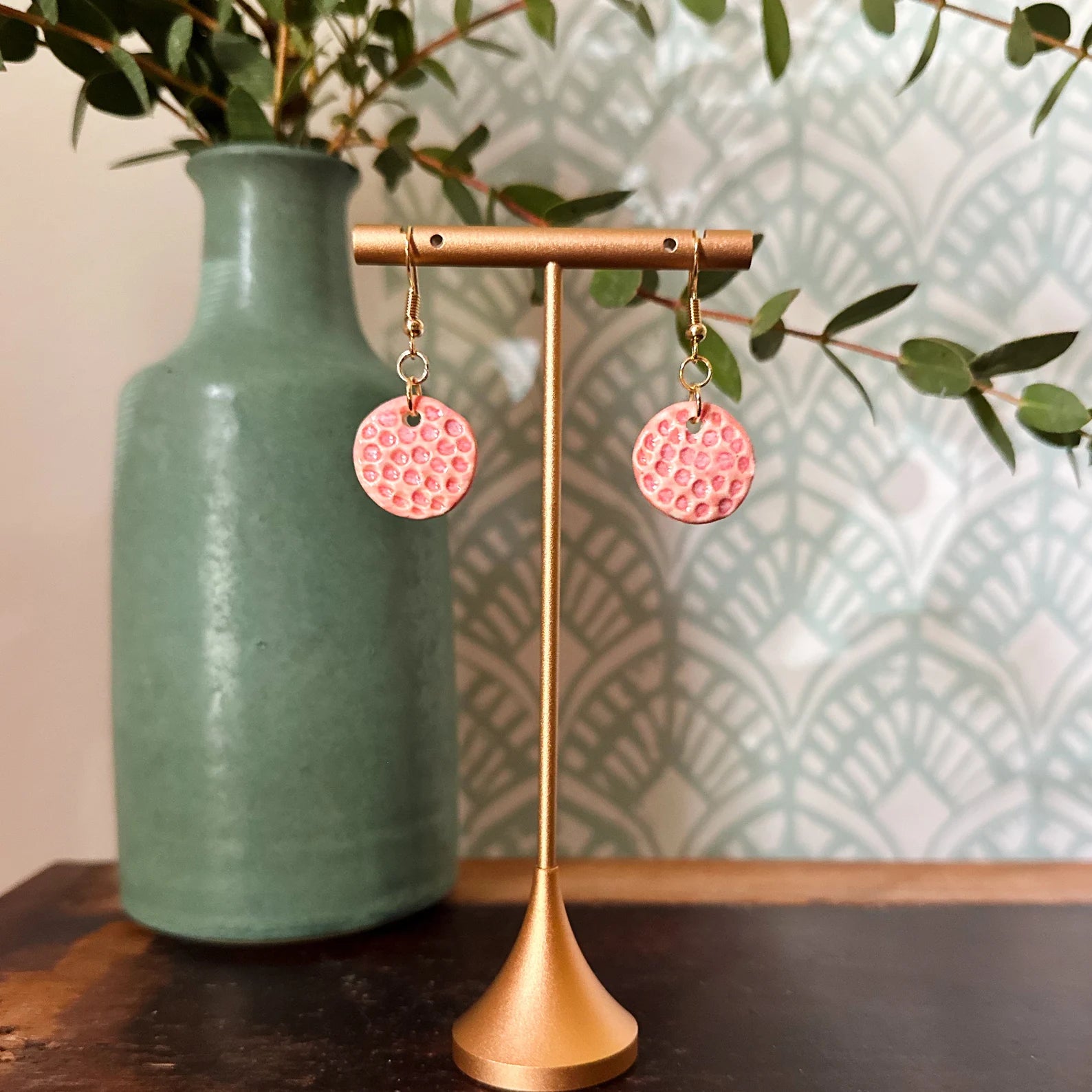 Textured Circle Dangling Ceramic Earrings