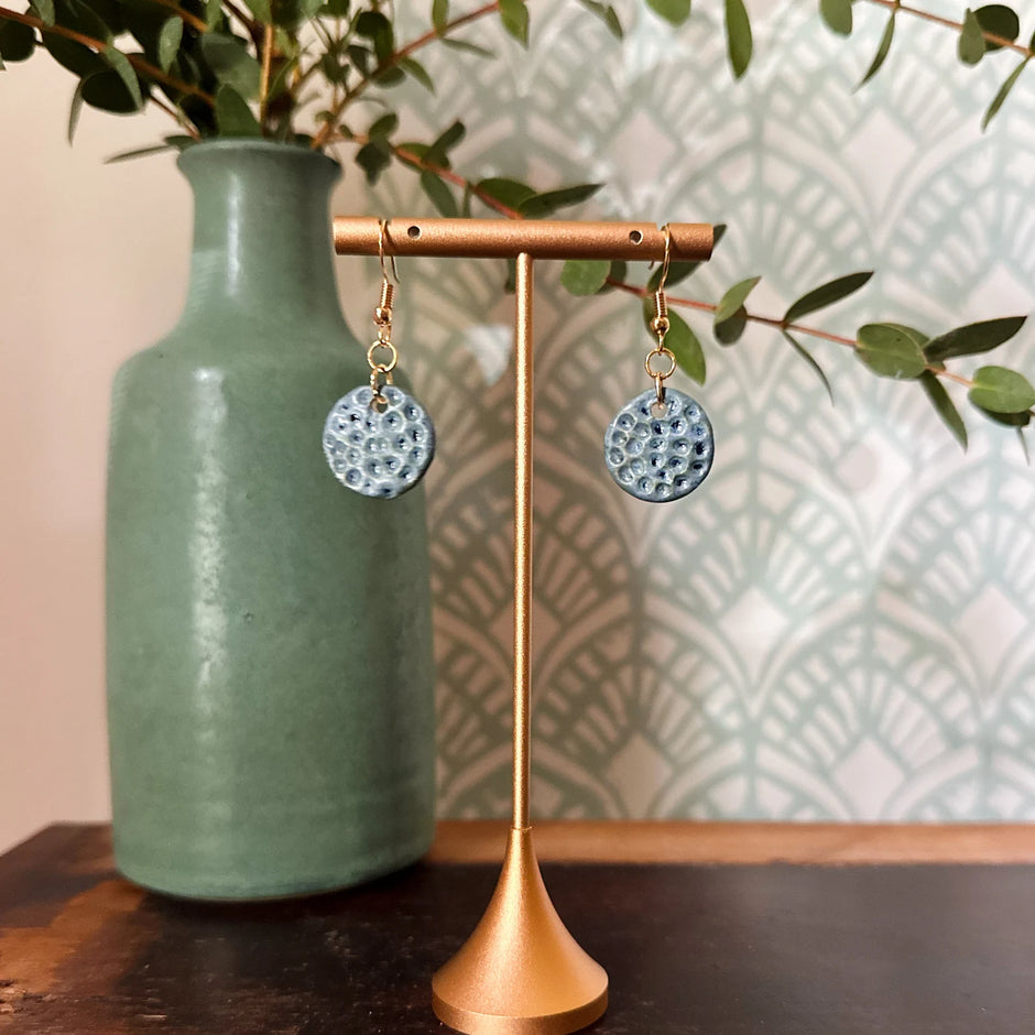 Textured Circle Dangling Ceramic Earrings