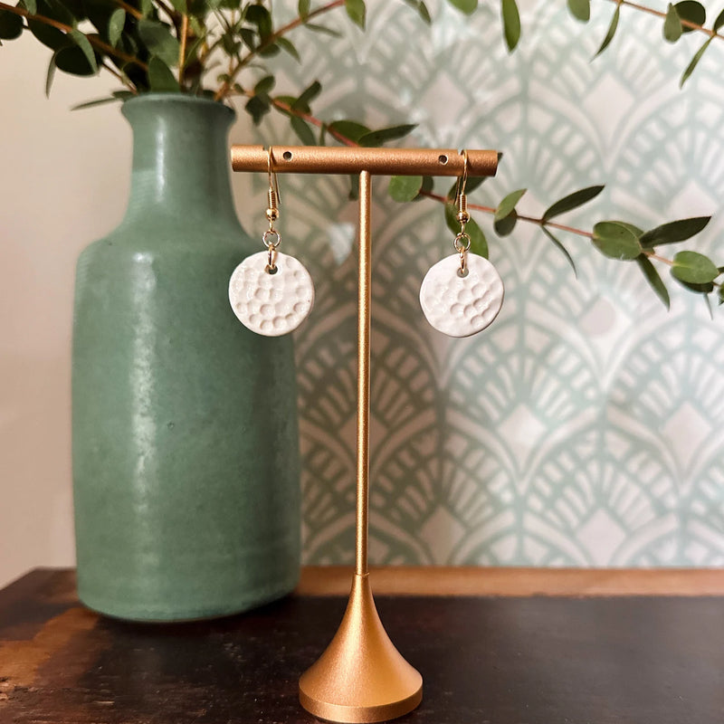 Textured Circle Dangling Ceramic Earrings-zoom-