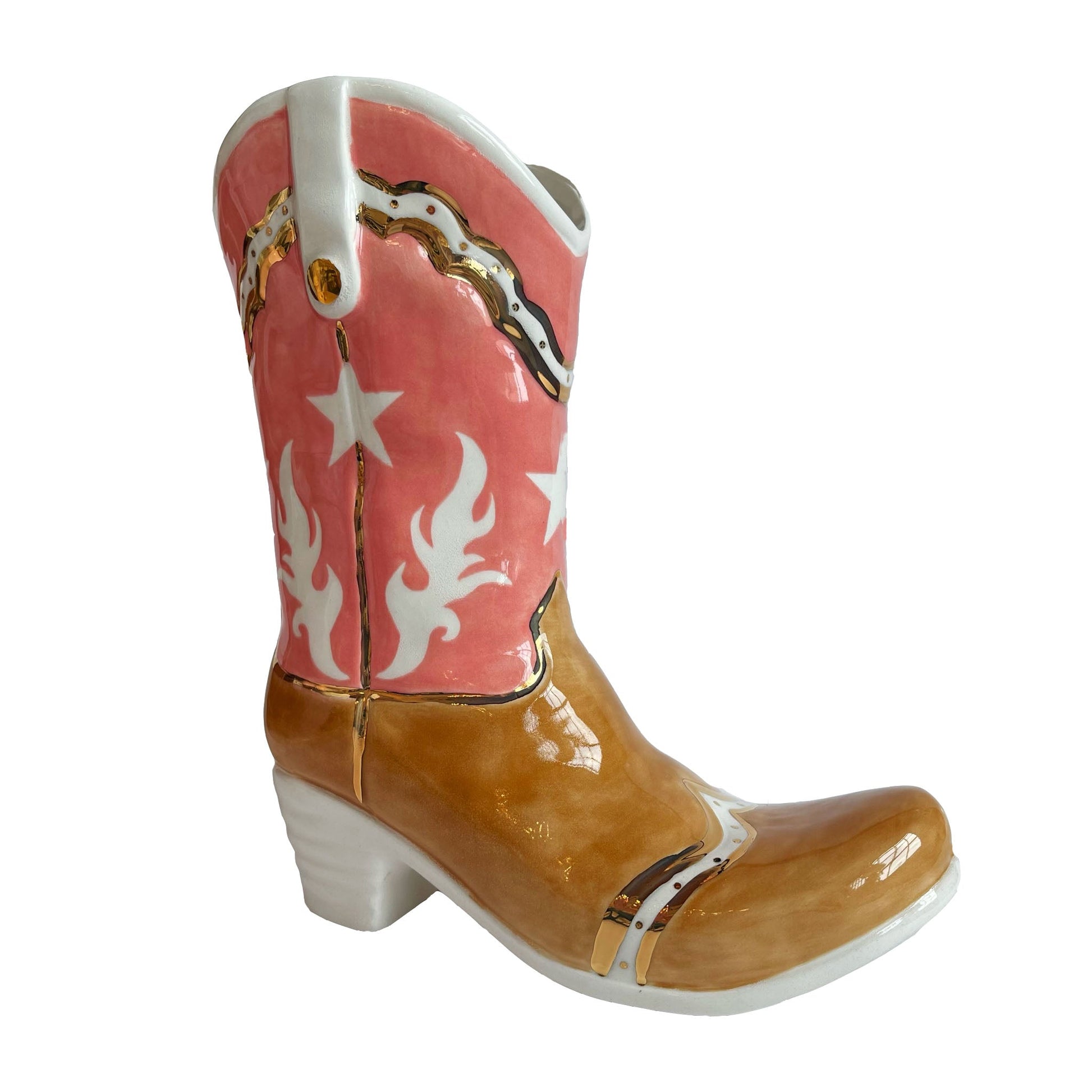 Two Tone Cowboy Boot Vase-11