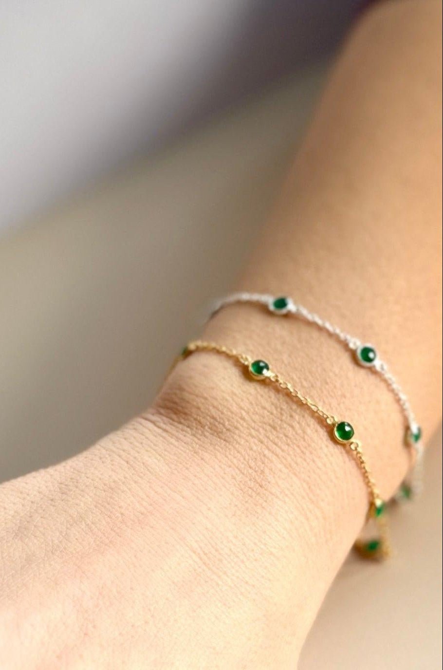 May Birthstone Emerald Bracelet | Sterling Silver & Gold Gemstone Jewelry - Aware House