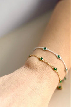 May Birthstone Emerald Bracelet | Sterling Silver & Gold Gemstone Jewelry - Aware House