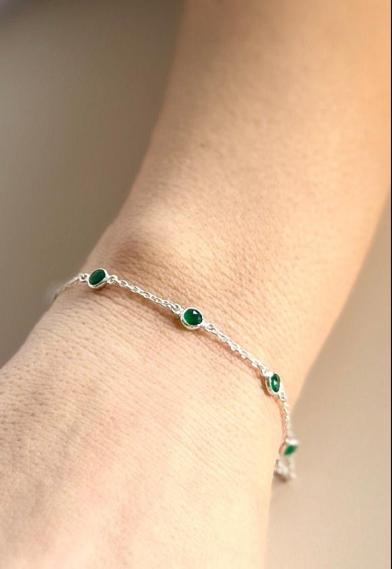 May Birthstone Emerald Bracelet | Sterling Silver & Gold Gemstone Jewelry - Aware House