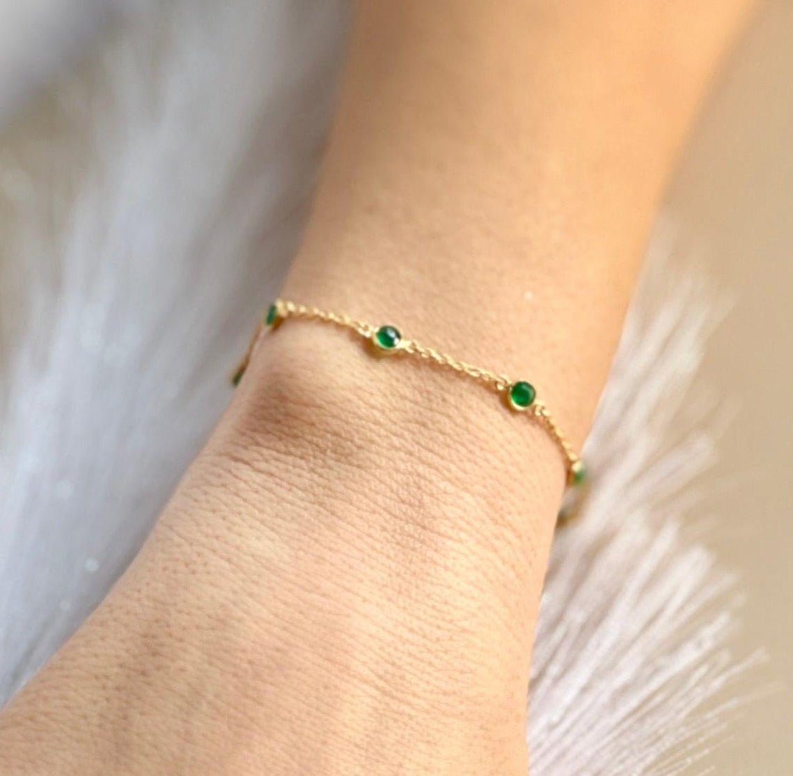 May Birthstone Emerald Bracelet | Sterling Silver & Gold Gemstone Jewelry - Aware House