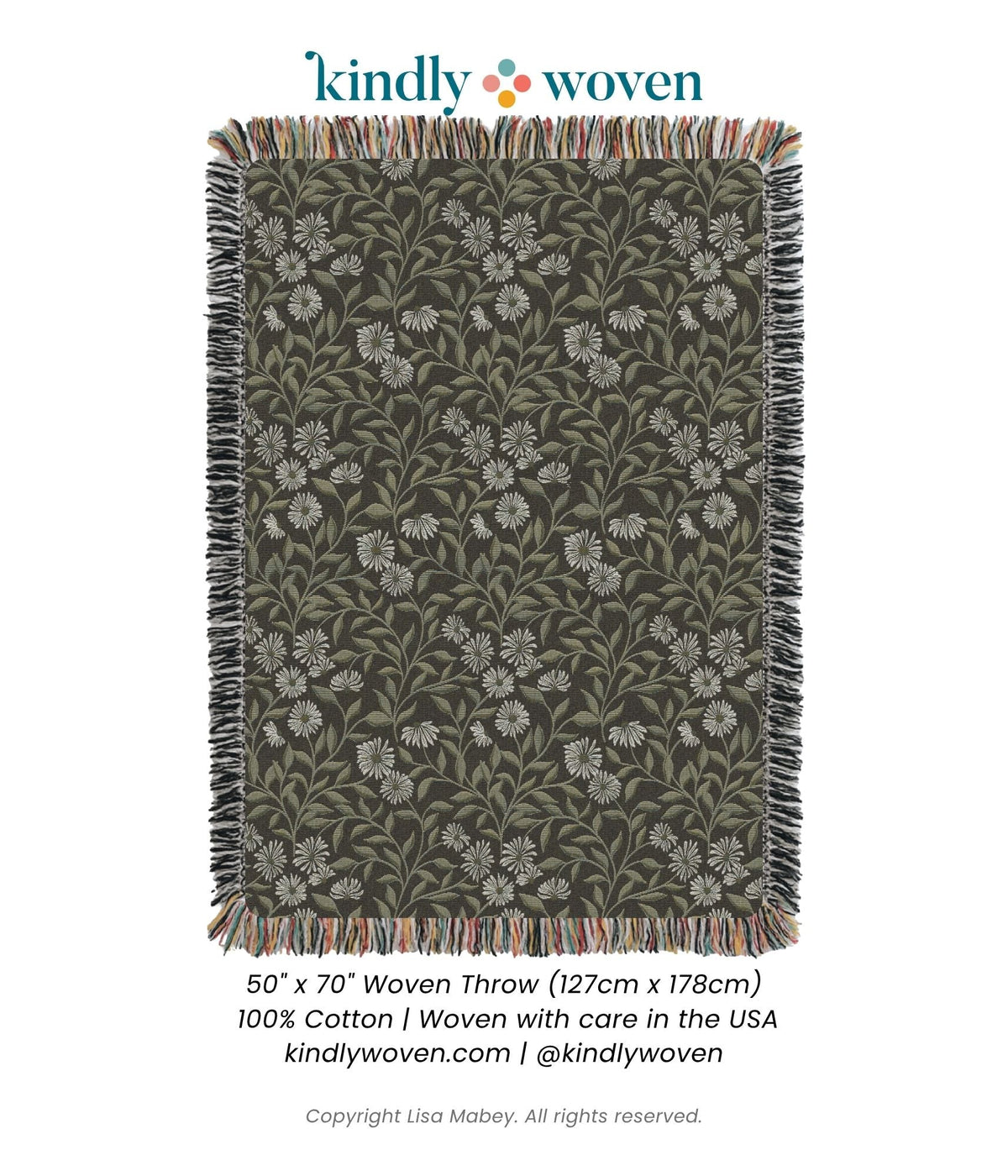 May Bramble Black and Gold Floral Botanical Jacquard Woven Throw Blanket-6