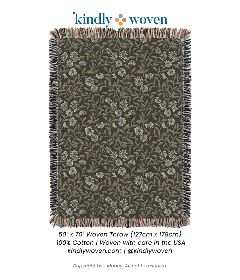 May Bramble Black and Gold Floral Botanical Jacquard Woven Throw Blanket-zoom-