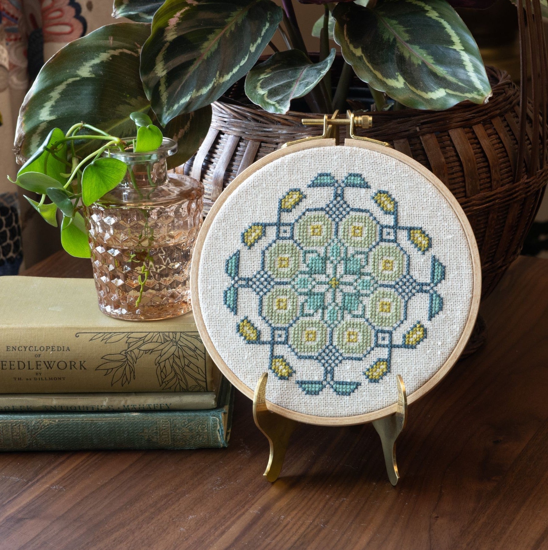 Mediterranean Medallion cross stitch hoop kit in three colors!-zoom-2
