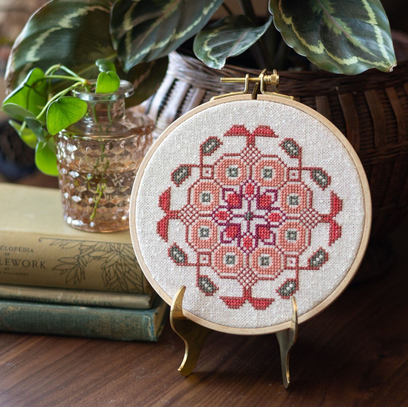 Mediterranean Medallion cross stitch hoop kit in three colors!-zoom-