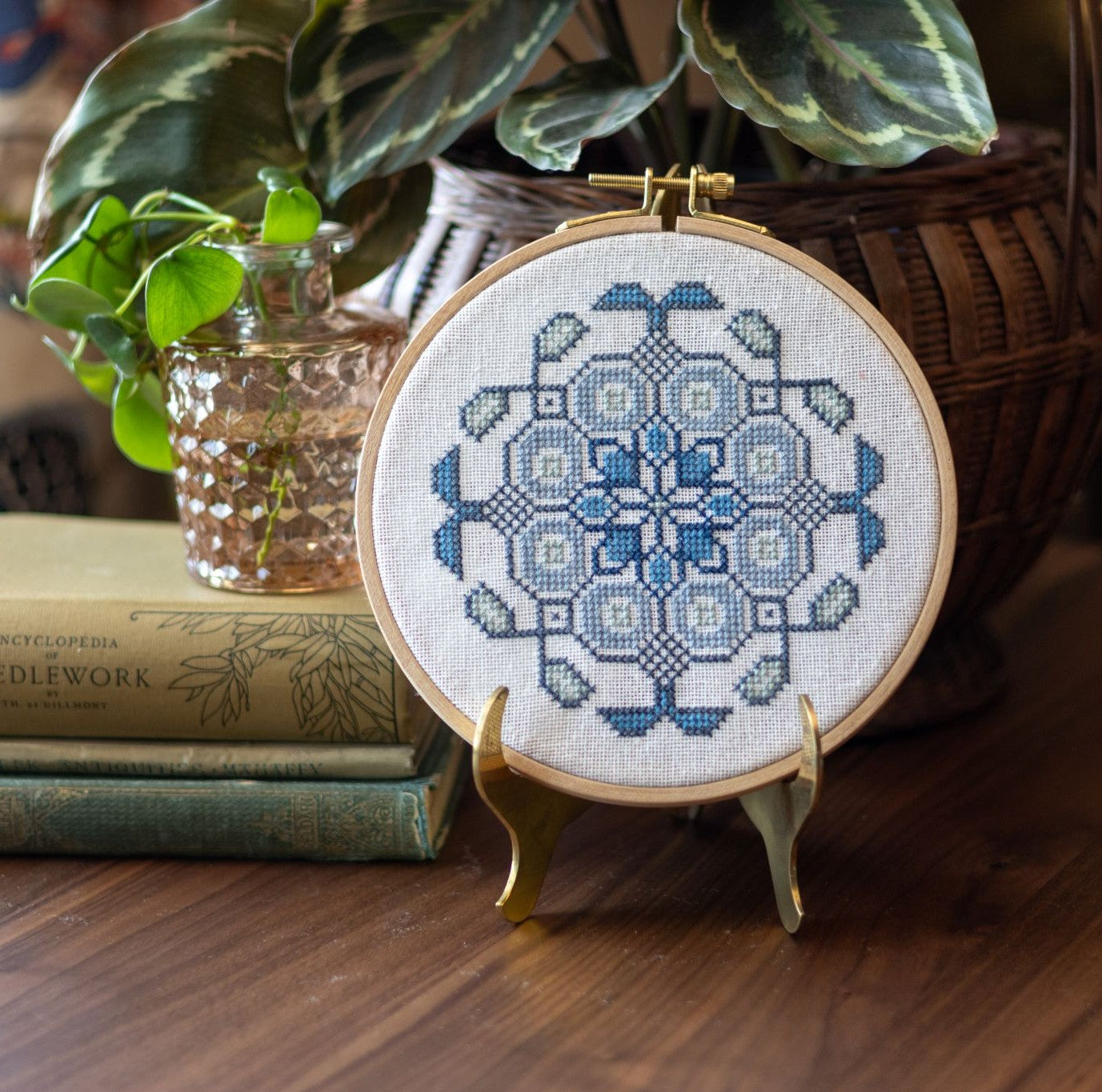 Mediterranean Medallion cross stitch hoop kit in three colors!-zoom-4