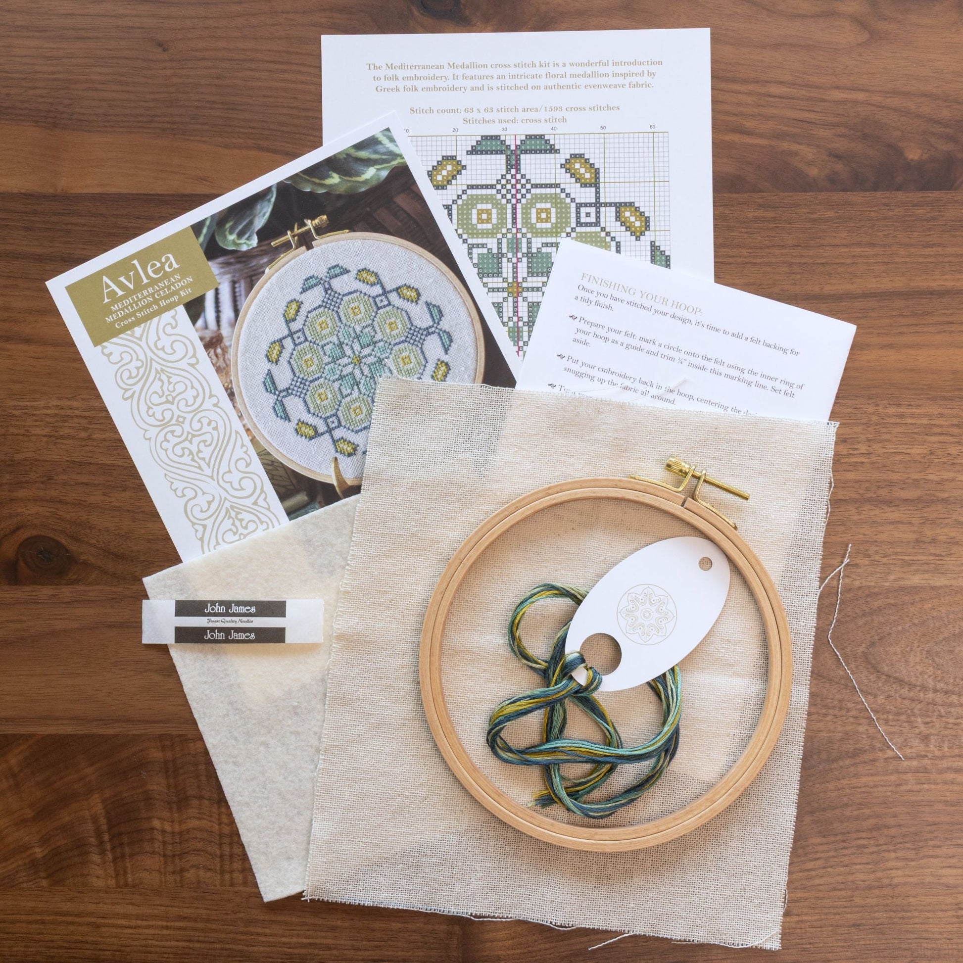 Mediterranean Medallion cross stitch hoop kit in three colors!-6