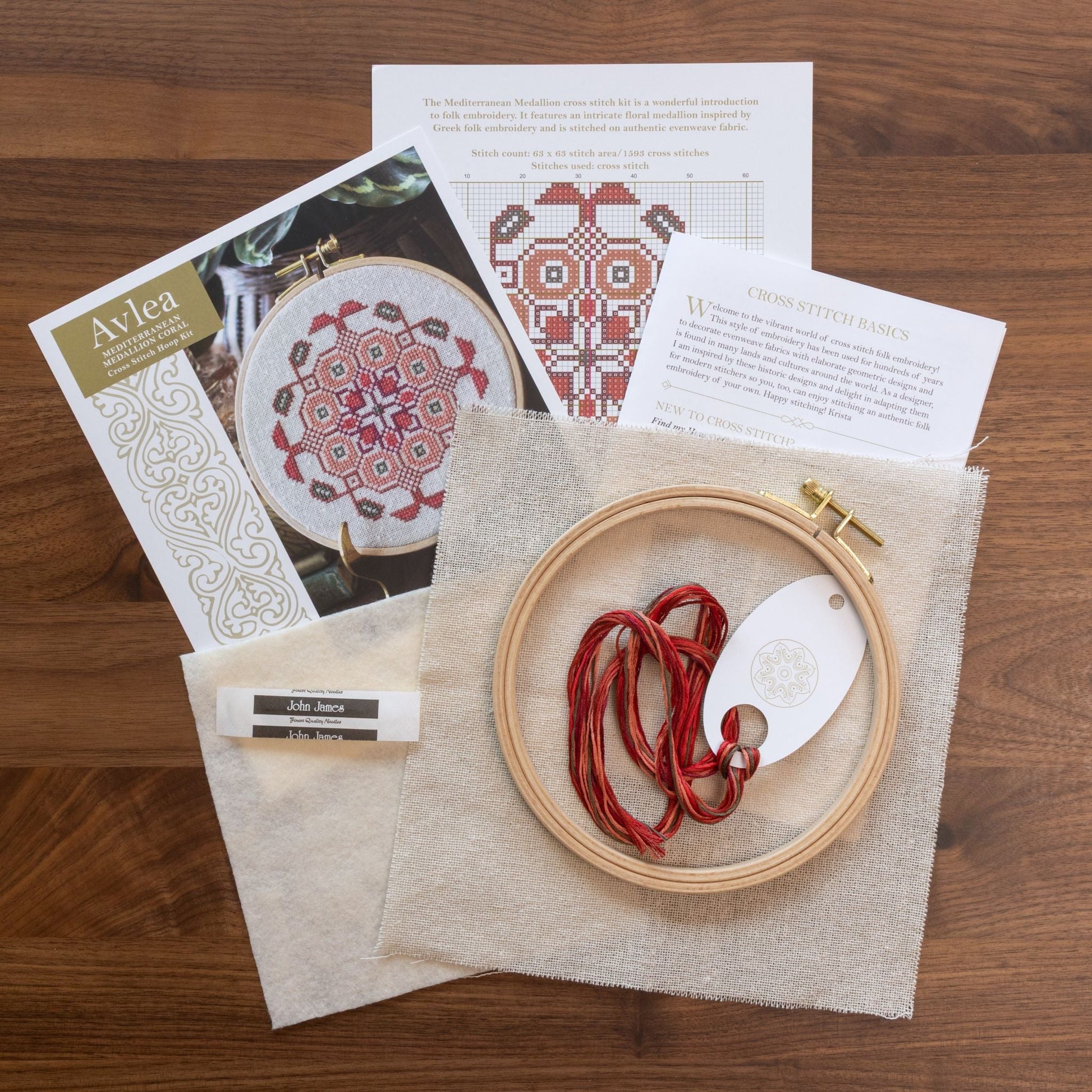 Mediterranean Medallion cross stitch hoop kit in three colors!-7