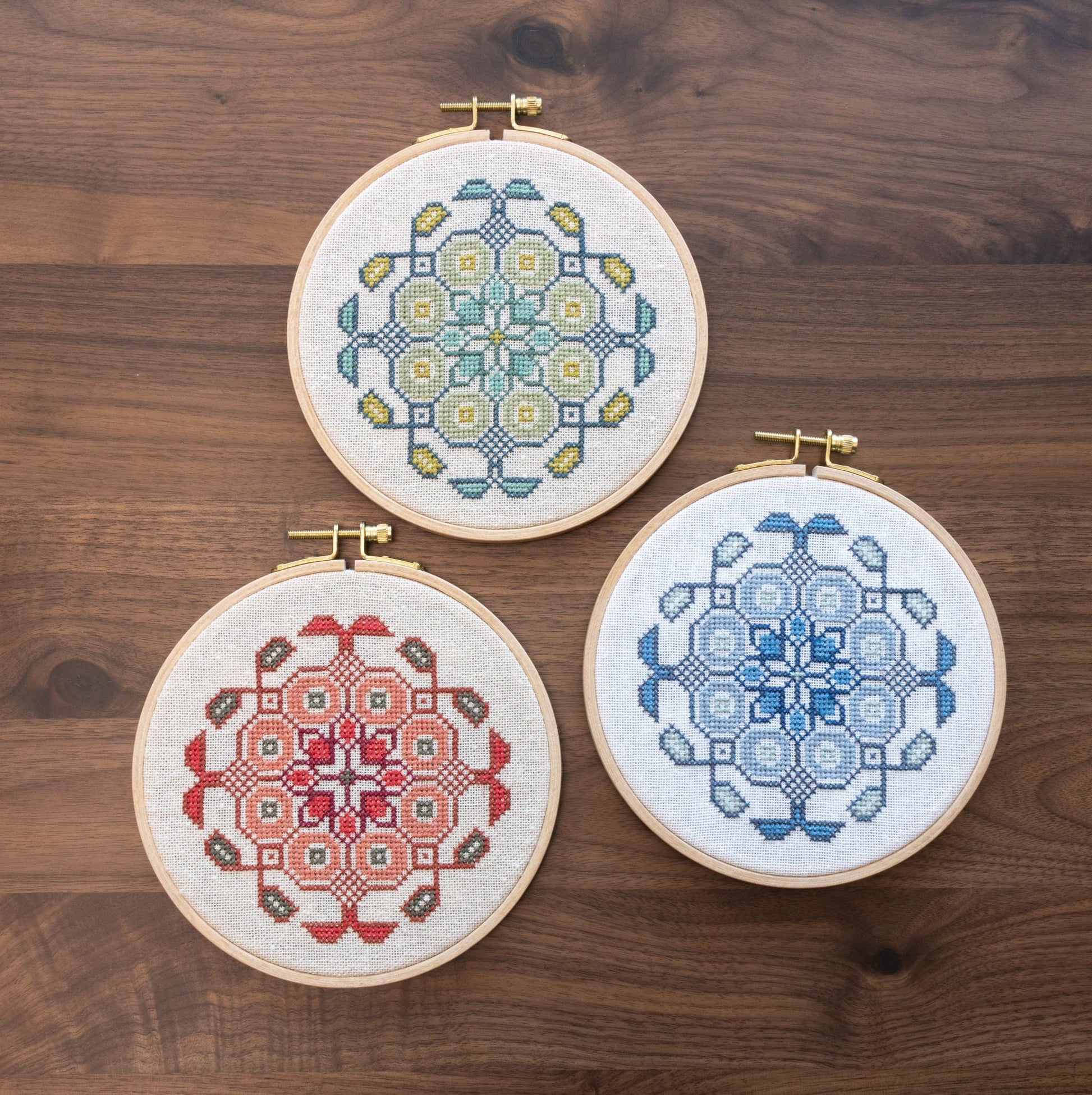 Mediterranean Medallion cross stitch hoop kit in three colors!-1