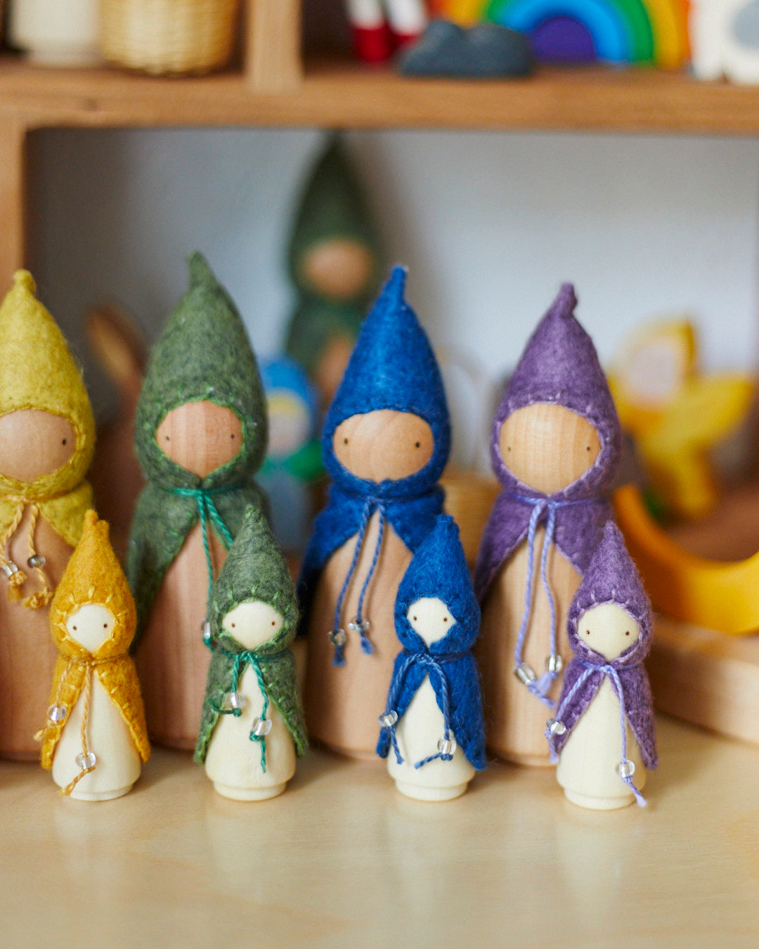 Mini Rainbow Wooden Gnome Set-12