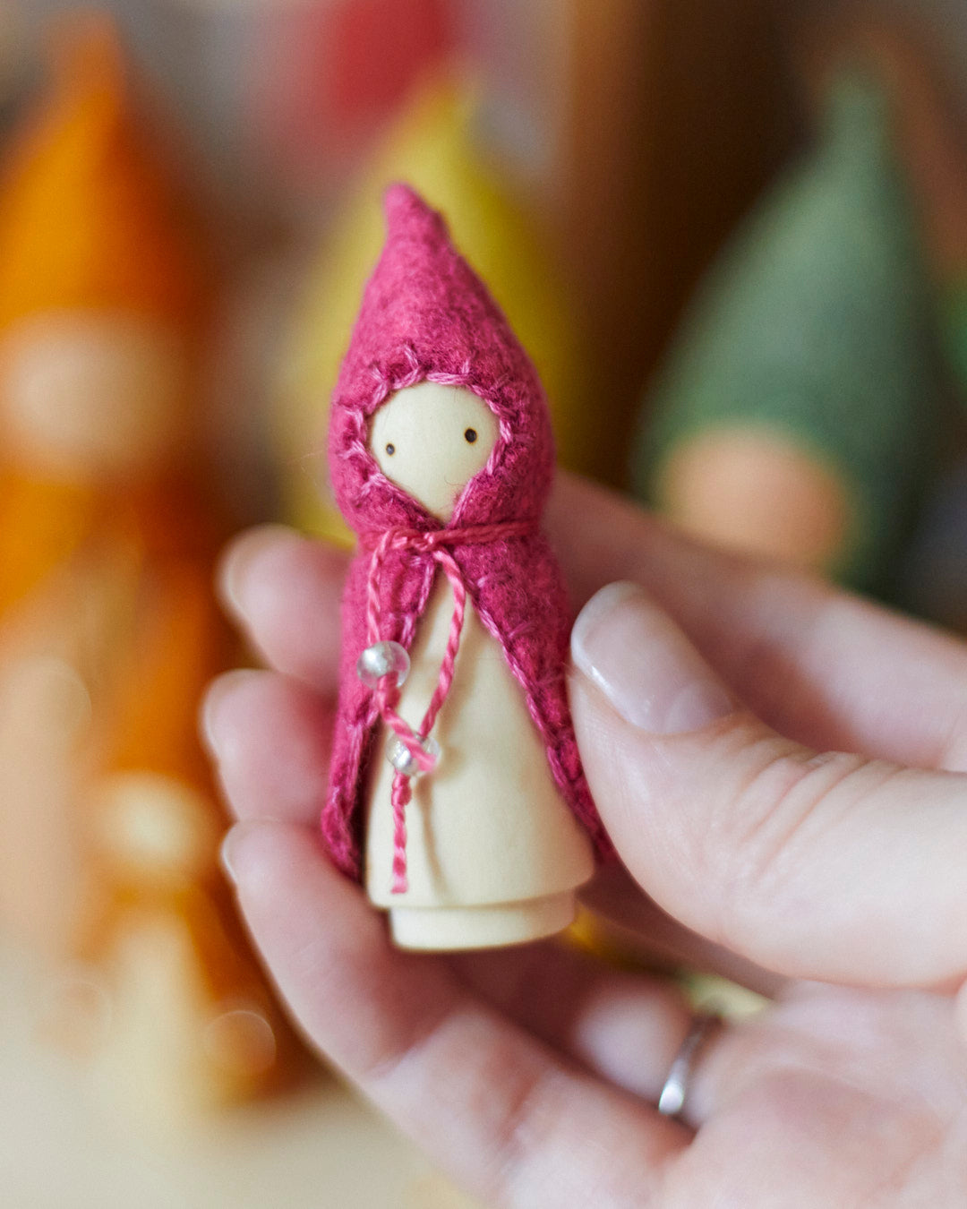 Mini Pink Wooden Gnome-zoom-2