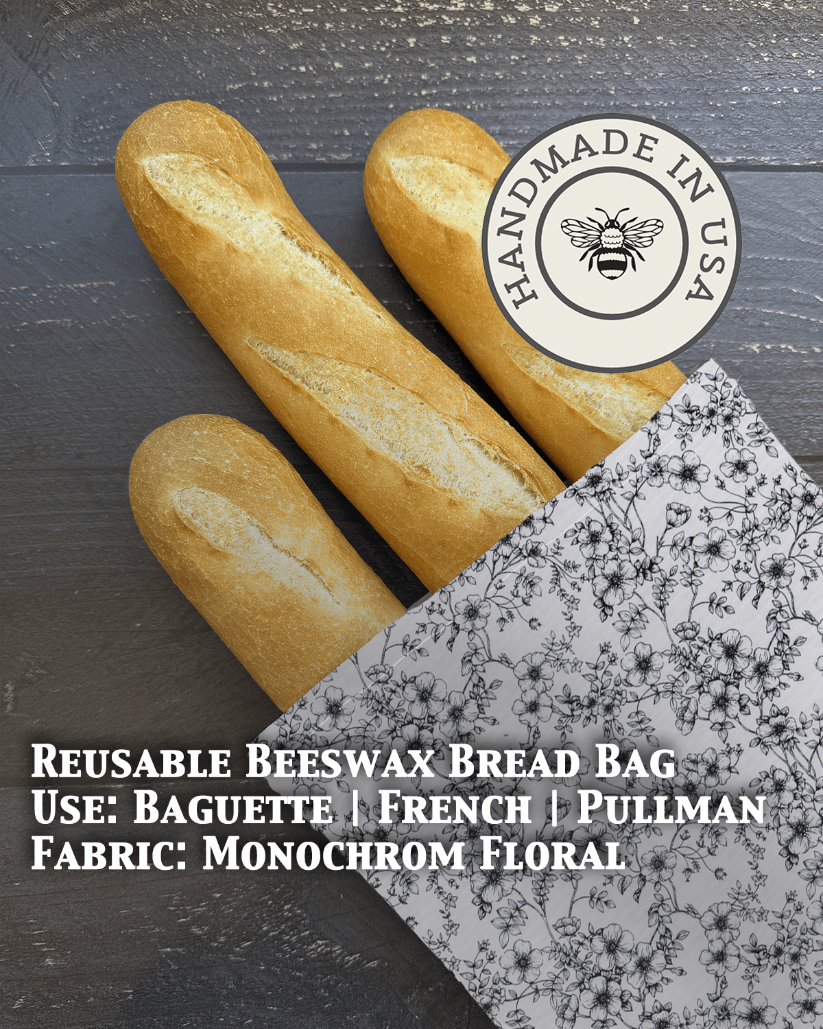 Baguette Beeswax Bread Bag | Reusable Cotton Storage - Aware House - Five Oaks Farm - 