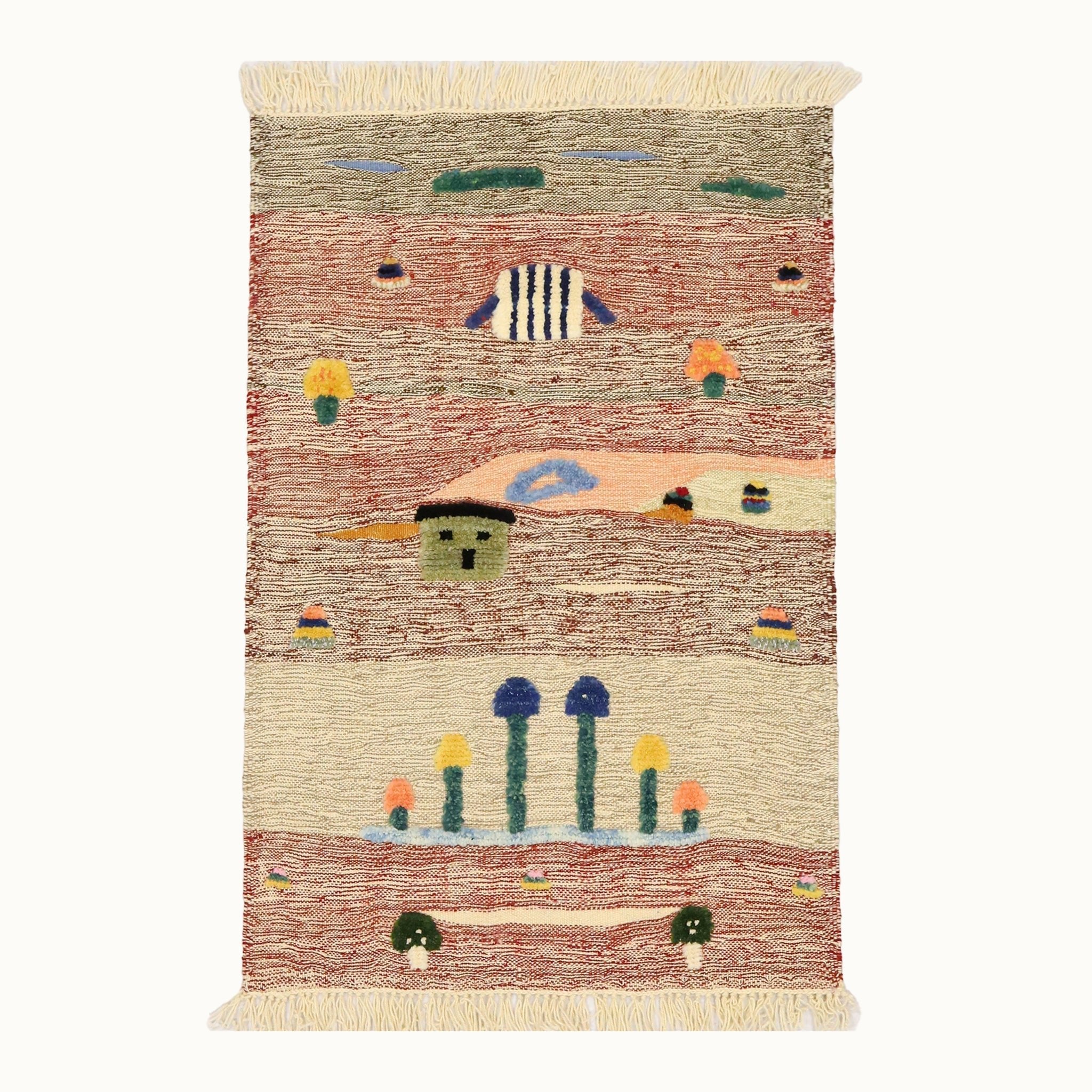 Mushroom Path Kids Rug | Handmade Wool Rug for Nursery, Playrooms & Children’s Rooms - Aware House