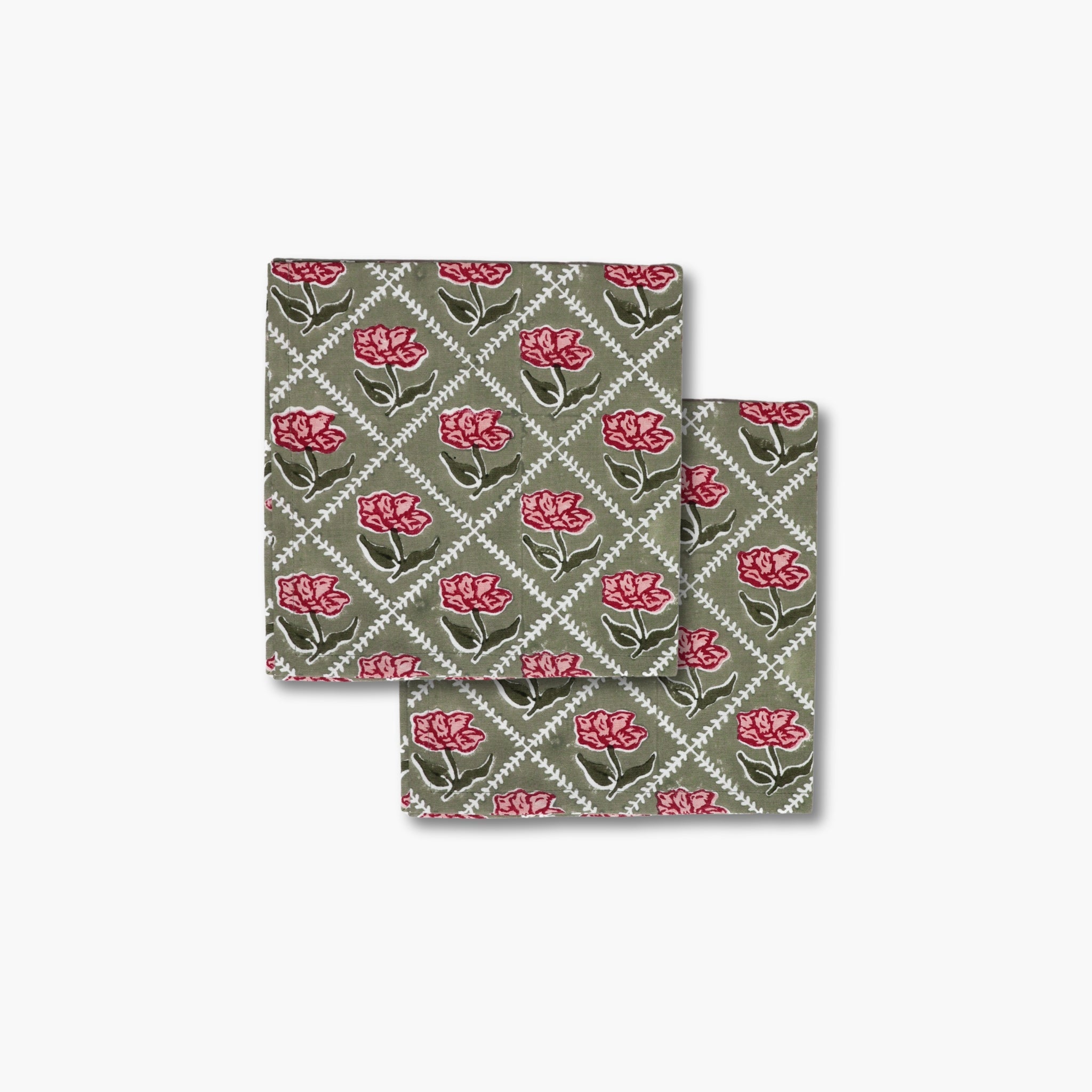 Noor Table Napkin – Olive & Pink (Set of 2)-zoom-1