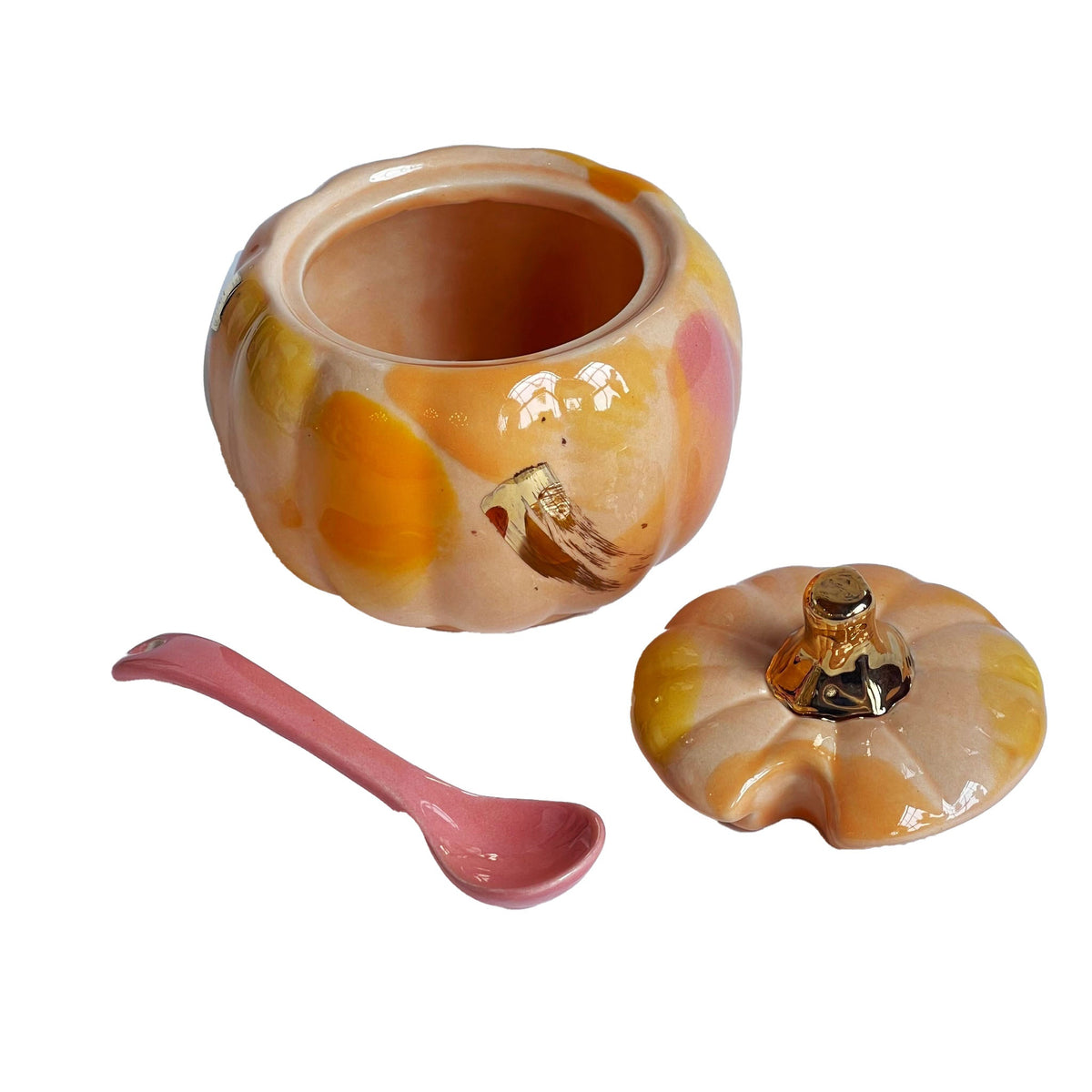 Pumpkin Sugar Pot, Spoon, and Creamer-6