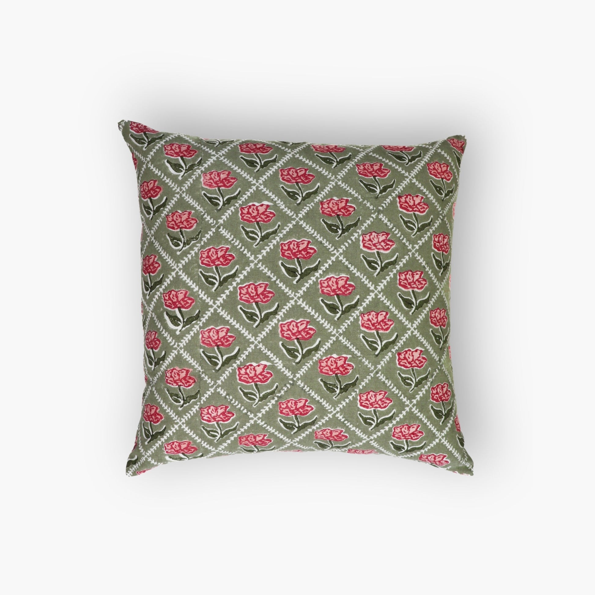 Noor Throw Pillow Cover – Olive & Pink-1
