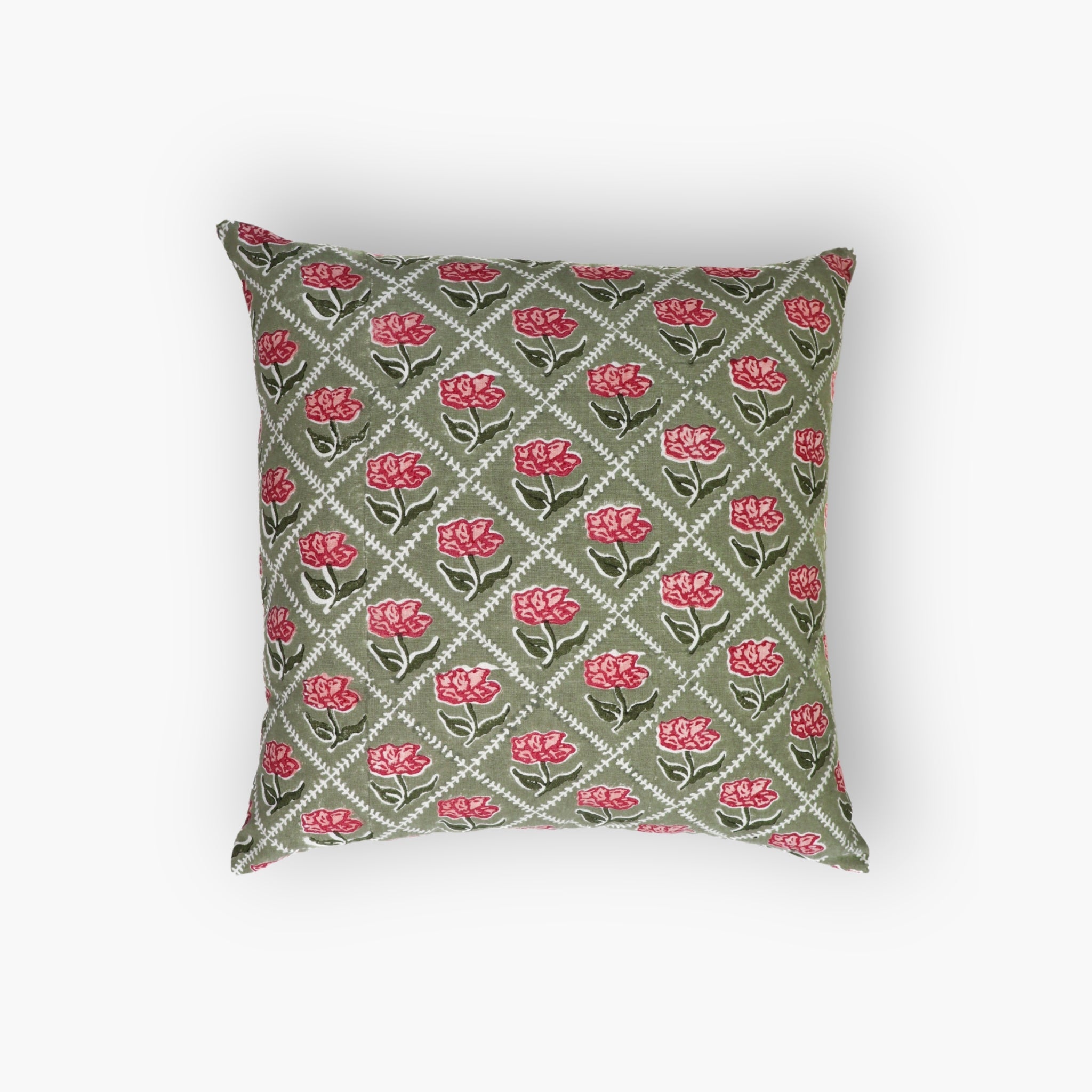 Noor Throw Pillow Cover – Olive & Pink