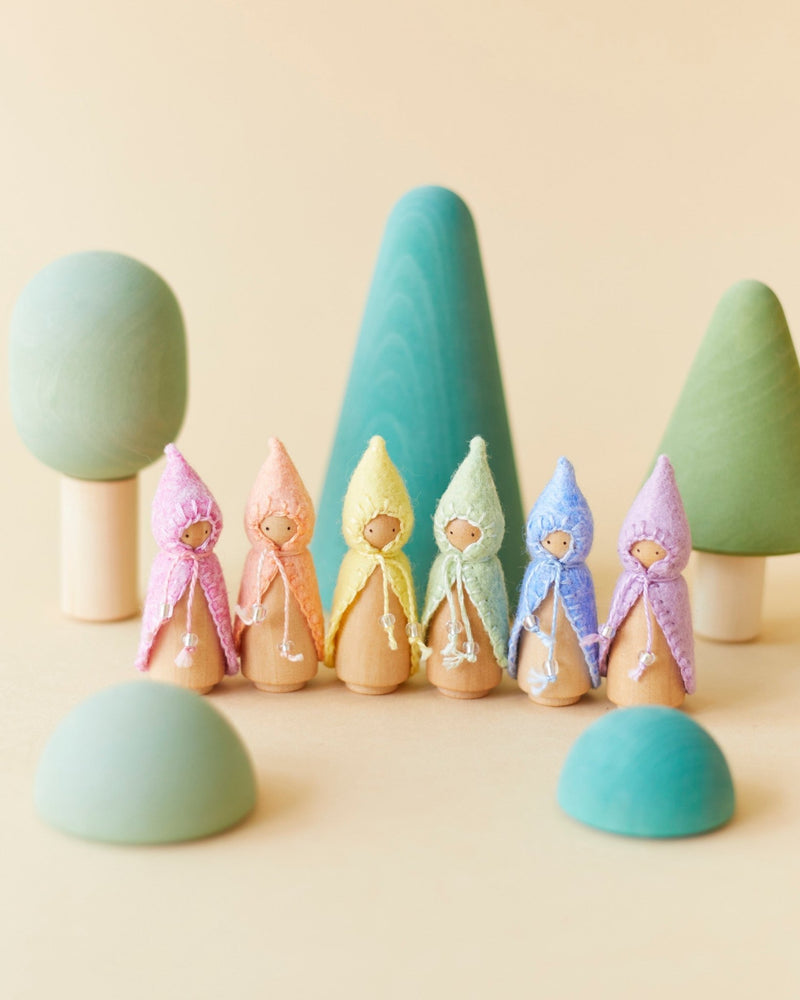 Mini Pastel Rainbow Wooden Gnome Set-zoom-