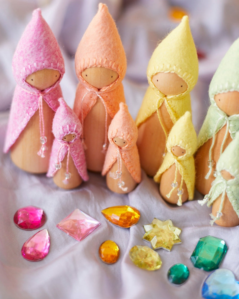 Mini Pastel Rainbow Wooden Gnome Set-zoom-