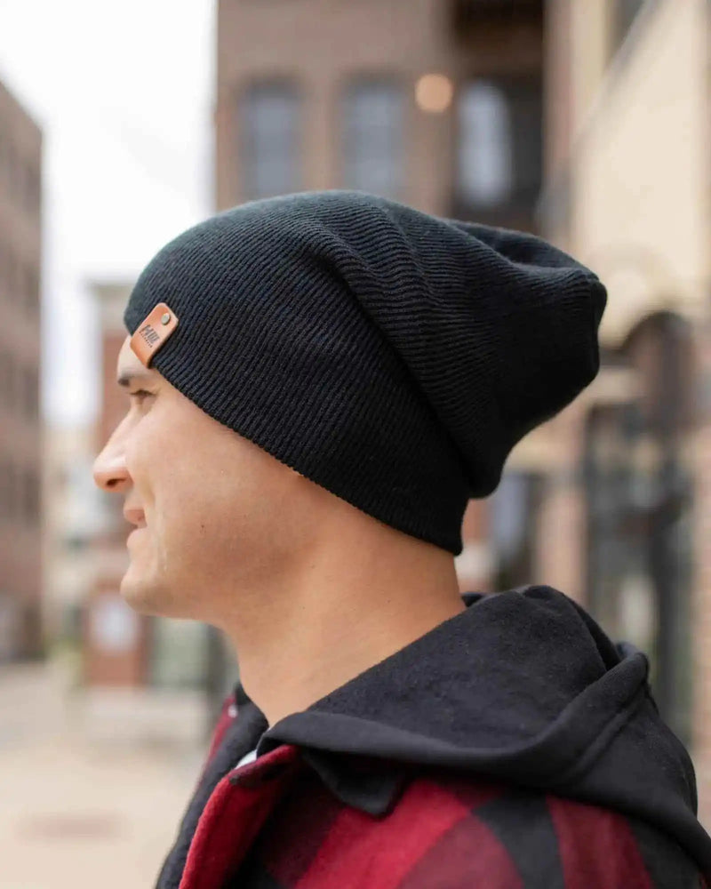 Patented H Stitch Cuffed Beanie, Charcoal Black-zoom-