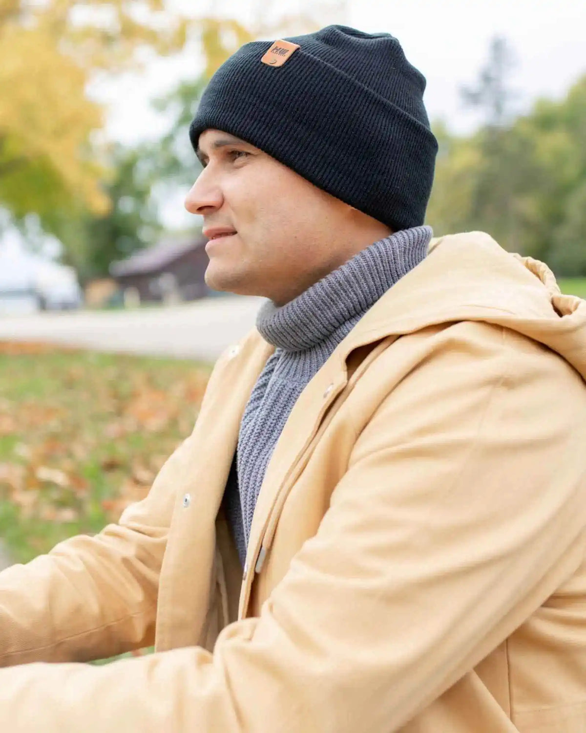 Patented H Stitch Cuffed Beanie, Charcoal Black-zoom-4