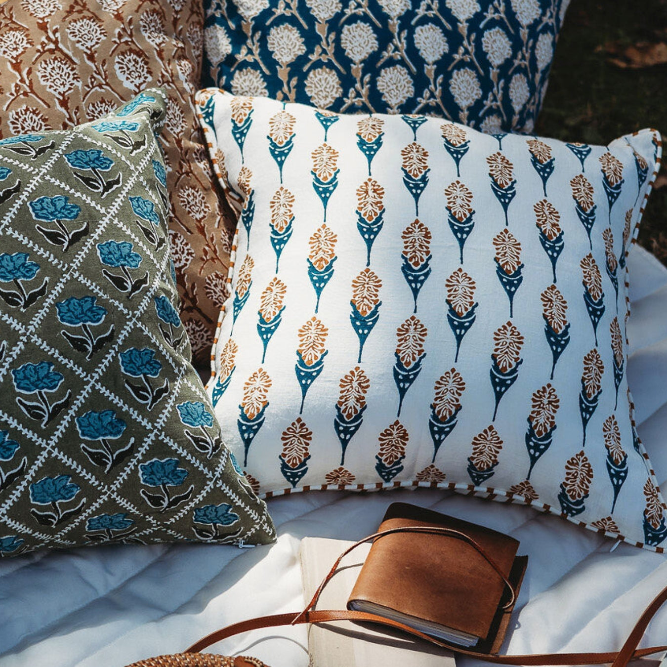 Bahaar Throw Pillow Cover – Ginger & Blue-zoom-2