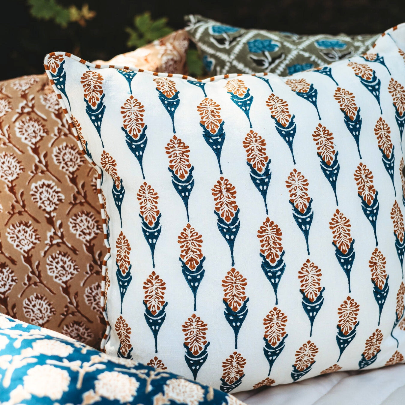 Bahaar Throw Pillow Cover – Ginger & Blue-4