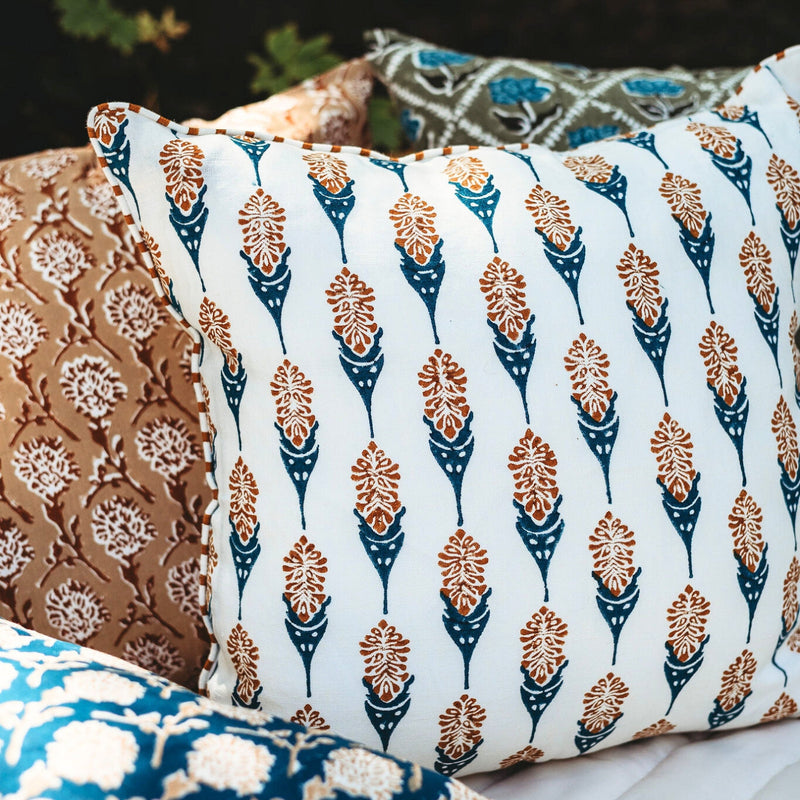 Bahaar Throw Pillow Cover – Ginger & Blue-zoom-