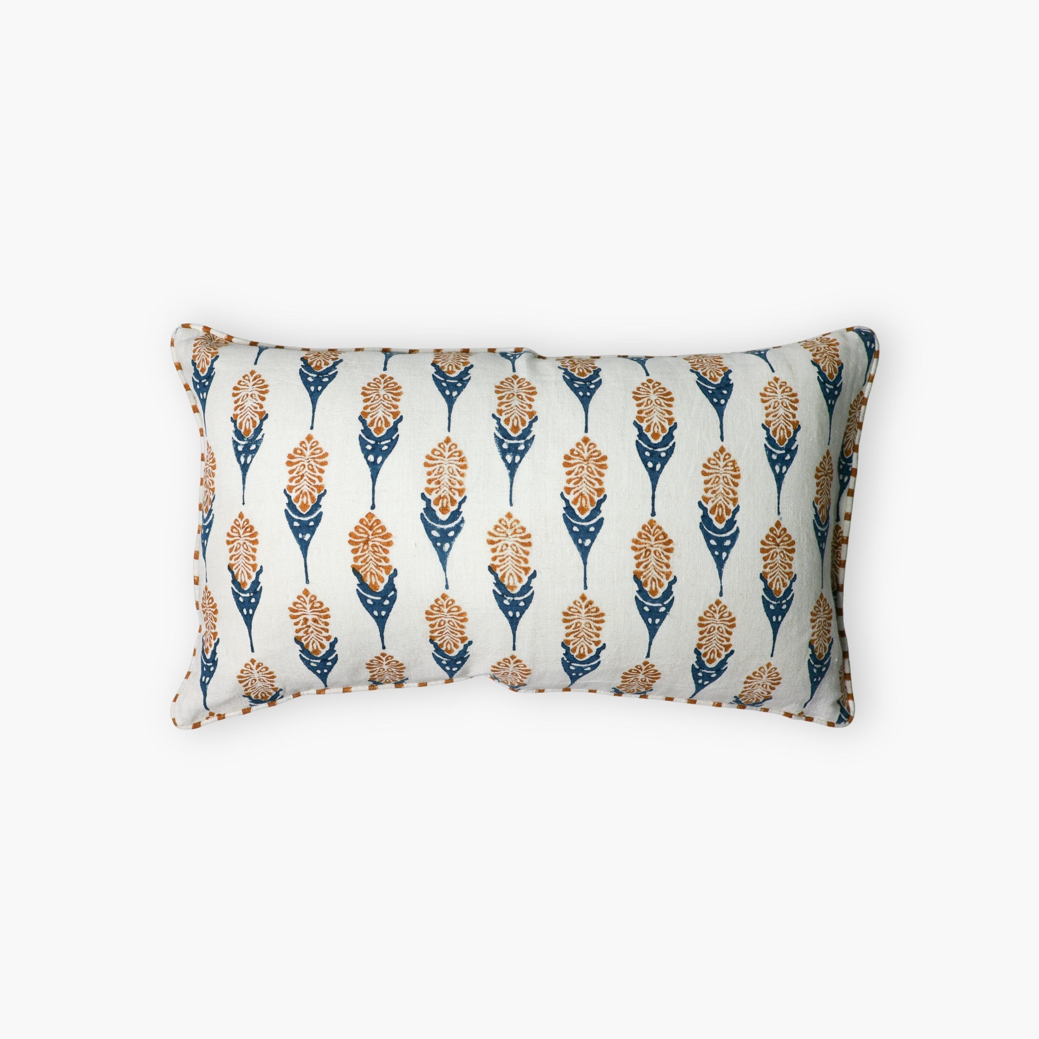 Bahaar Lumbar Throw Pillow Cover – Ginger & Blue-zoom-1