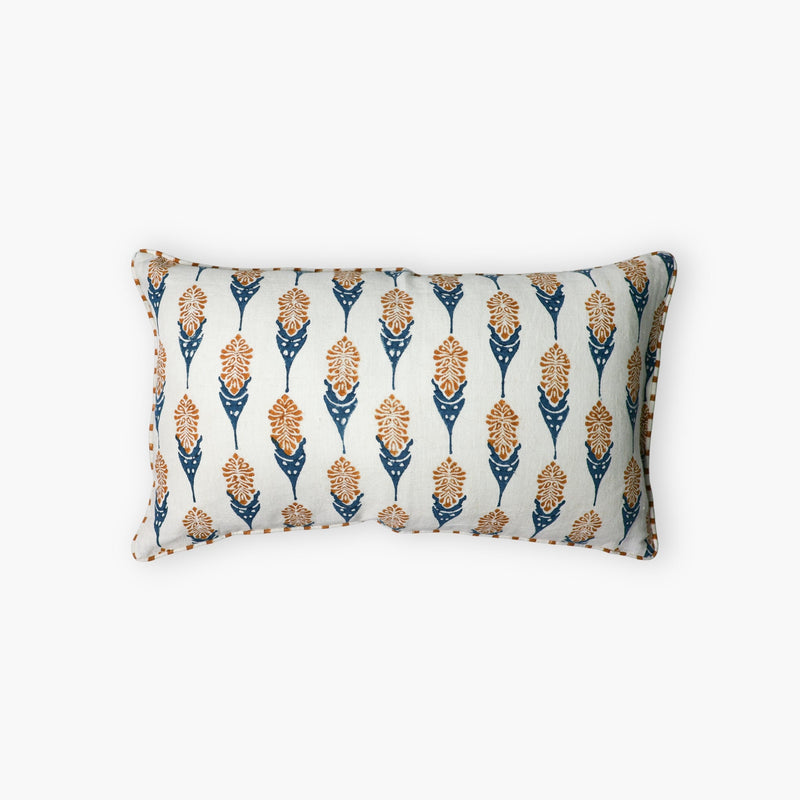 Bahaar Lumbar Throw Pillow Cover – Ginger & Blue-zoom-