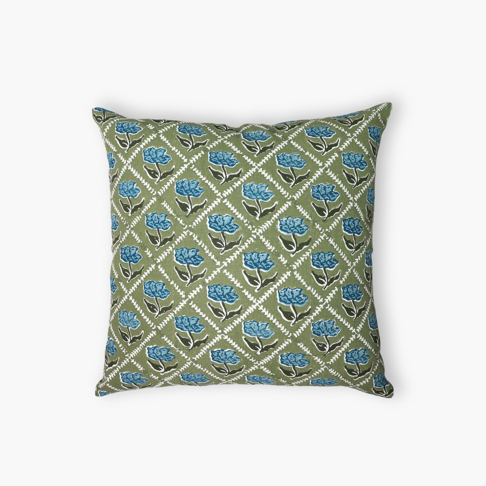 Noor Throw Pillow Cover – Olive & Blue
