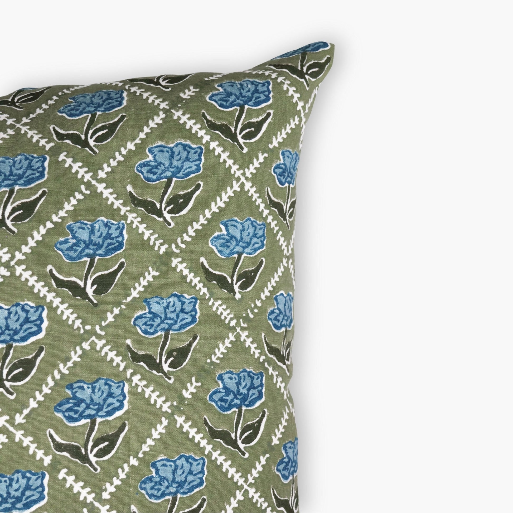 Noor Throw Pillow Cover – Olive & Blue-3